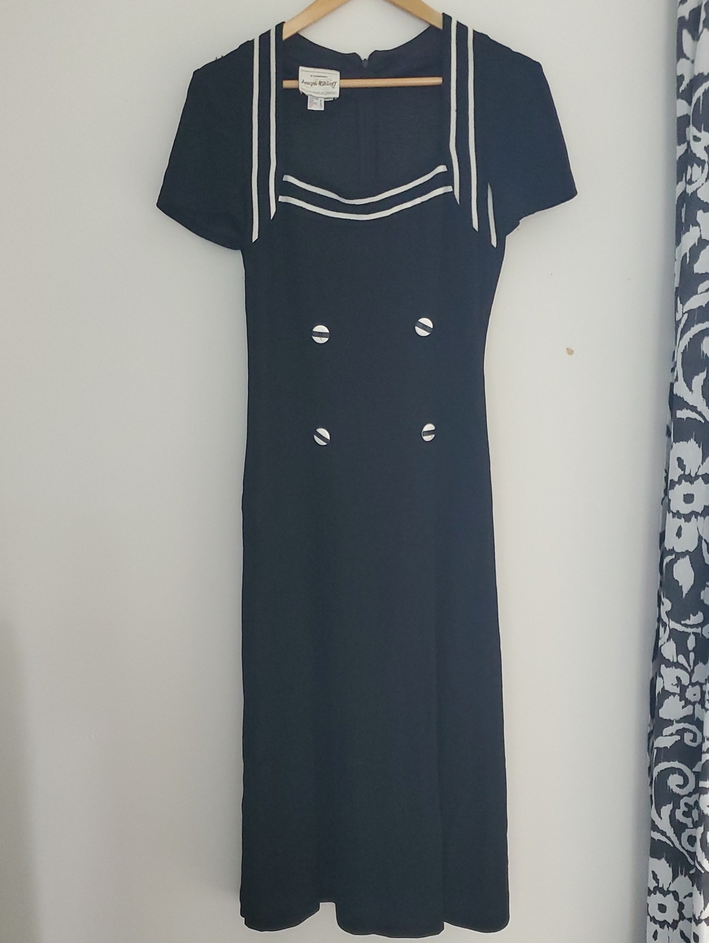 VTG Joseph Ribkoff 90s Sailor Nautical Dress Crepe Black